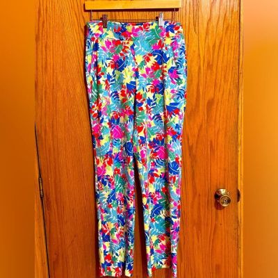 Lands End Leggings Womens Medium Bright Floral Wide Leg Pull On Beach Wear SZ XS